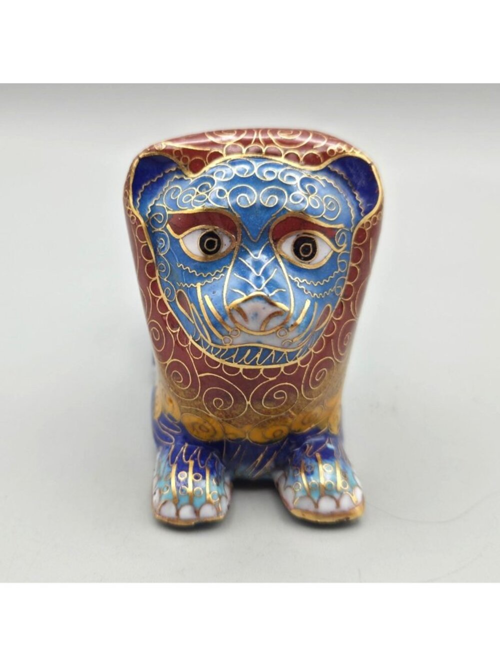 Vintage Chinese Cloisonne Enamel Foo Dog Shishi Lion Figurine Blue Red Gold